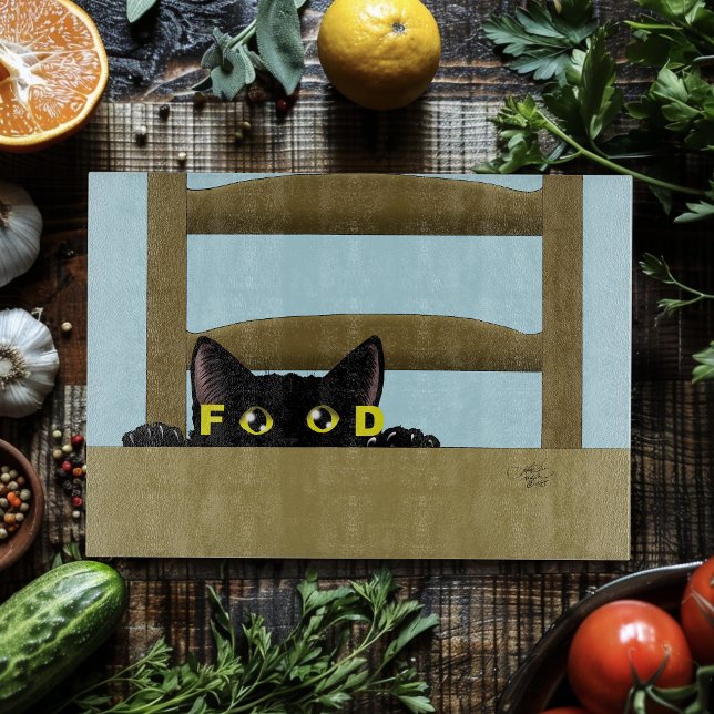 Planche À Découper Nourriture pour chat noir humour drôle de chat aff (Créateur téléchargé)