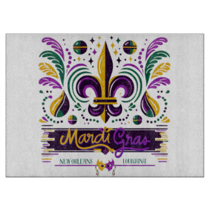 Planche À Découper Nouvelle-Orléans Mardi Gras jaune violet vert
