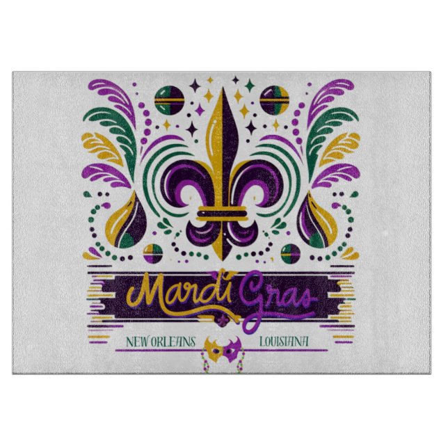 Planche À Découper Nouvelle-Orléans Mardi Gras jaune violet vert (Devant)
