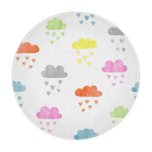 Planche À Découper Nuages de rêve : pluie cardiaque aquarelle