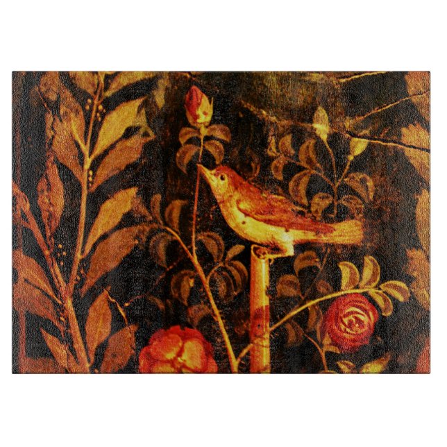 Planche À Découper NUIT AVEC ROSES, Rouge, Jaune Noir (Devant)