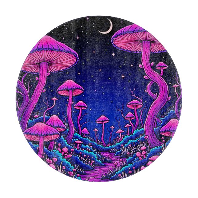Planche À Découper Nuit de forêt de champignons psychédélique (Devant)