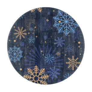 Planche À Découper Nuit d'hiver : Blue Snowflake Motif.