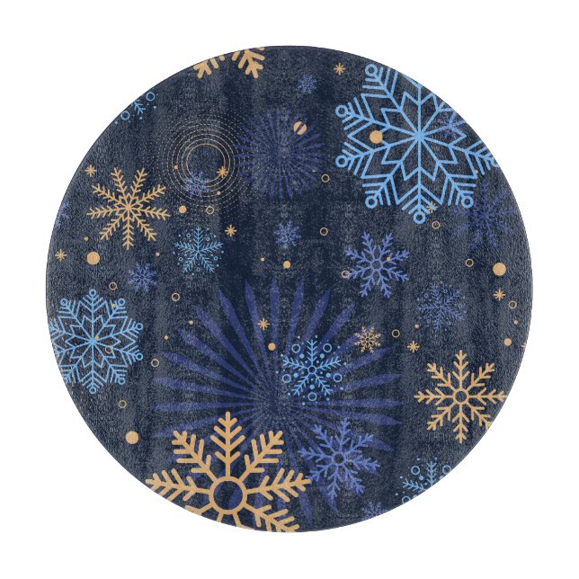 Planche À Découper Nuit d'hiver : Blue Snowflake Motif. (Devant)