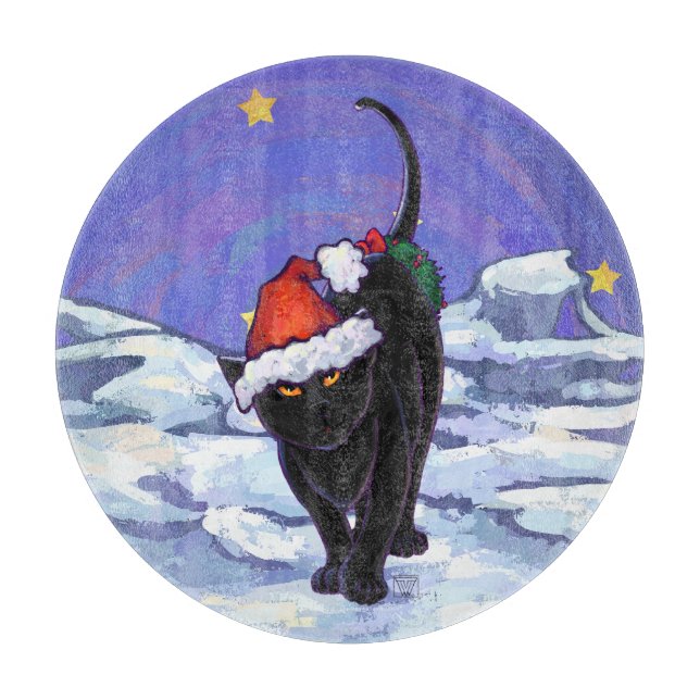 Planche À Découper Nuit étoile Noir Chat Noël (Devant)