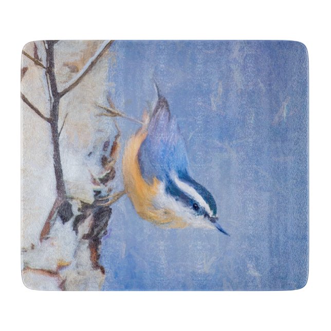 Planche À Découper Nuthatch à poitrine rouge Peinture d'art original  (Devant)