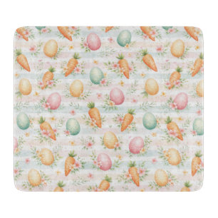Planche À Découper Œufs de Pâques et carottes pastel motif aquarelle