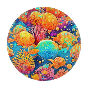 Planche À Découper Oeuvre colorée de la barrière de corail