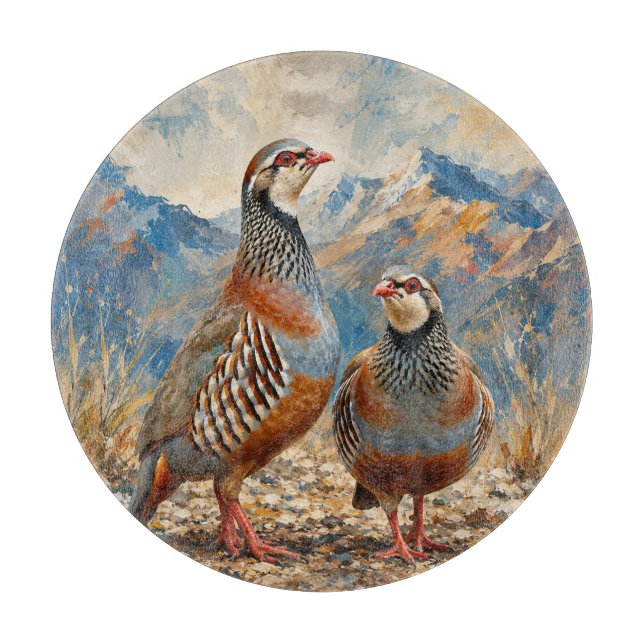 Planche À Découper Œuvre d'art de couple de perdrix chukar  (Devant)