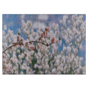 Planche À Découper Oeuvre de Pointillisme d'amandiers en fleurs