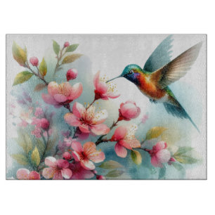 Planche À Découper OEuvre florale/printanière de colibri