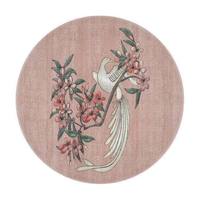 Planche À Découper Oiseau blanc - Fleurs de cerisiers Charcuterie Boa (Devant)