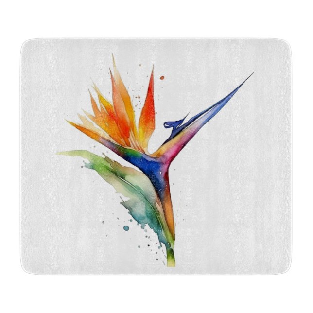 Planche À Découper Oiseau de paradis fleur exotique clair aquarelle (Devant)