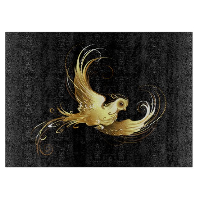 Planche À Découper Oiseau doré sur fond noir (Devant)