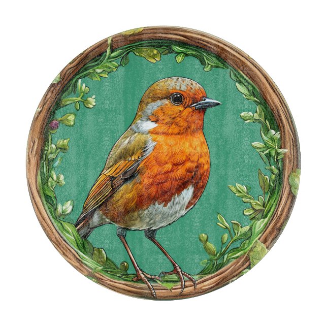 Planche À Découper Oiseau encadré par des fleurs vibrantes (Devant)