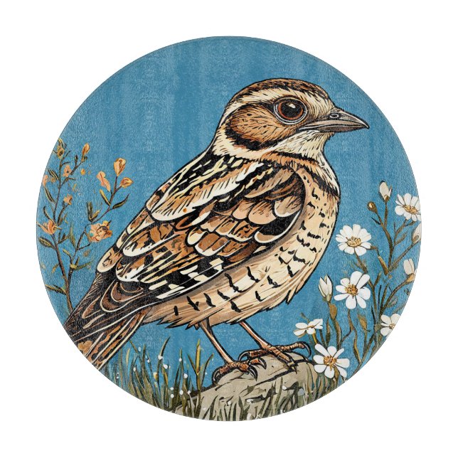 Planche À Découper Oiseau encadré par des fleurs vibrantes (Devant)