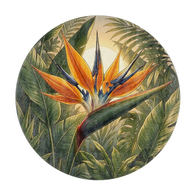 Planche À Découper Oiseau exotique de Paradis Coucher de soleil Jungl (Devant)