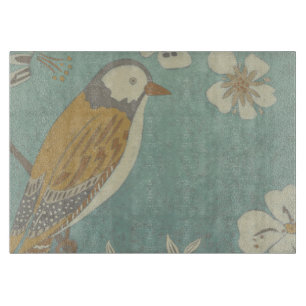 Planche À Découper Oiseau jaune, gris et beige été perché sur une