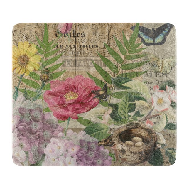 Planche À Découper Oiseau Nid Floral Jardin Fleur Papillon Art (Devant)