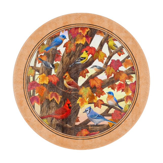 Planche À Découper Oiseaux dans la Pêche à l'érable d'automne (Devant)
