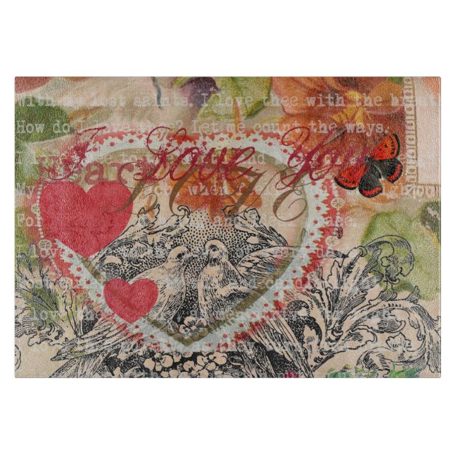 Planche À Découper Oiseaux de l'amour Cœur Rouge Collage d'art (Devant)