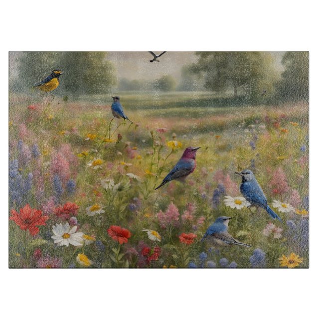 Planche À Découper Oiseaux et Fleurs sauvages dans le pays (Devant)