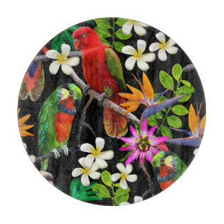 Planche À Découper Oiseaux exotiques Belles Fleurs Motif