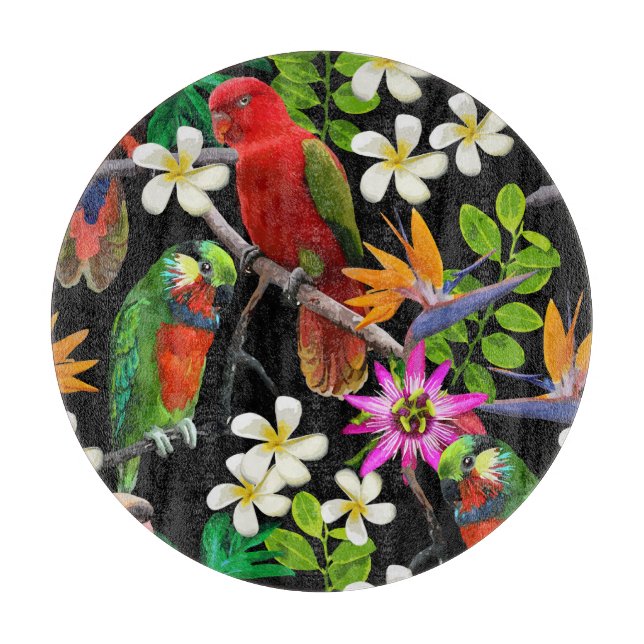 Planche À Découper Oiseaux exotiques Belles Fleurs Motif (Devant)