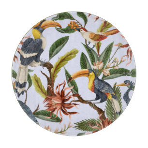 Planche À Découper Oiseaux & Fleurs : Motif Vintage tropical.