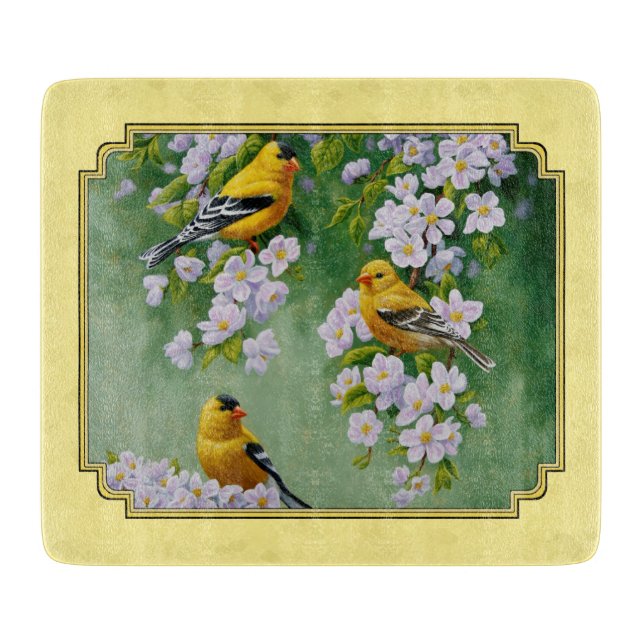 Planche À Découper Oiseaux Goldfinch et fleurs de pomme Jaune (Devant)