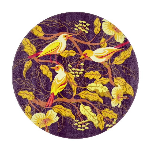 Planche À Découper Oiseaux tropicaux Fleurs exotiques Illustration (Devant)