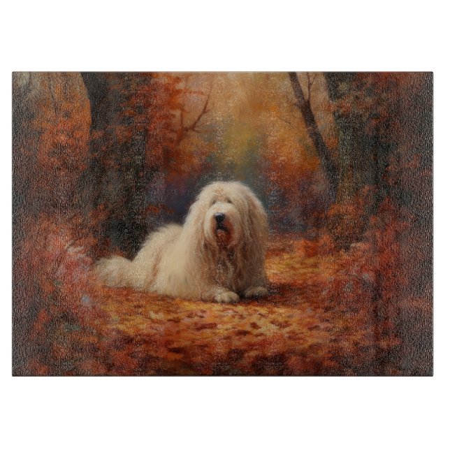 Planche À Découper Old English Sheepdog en automne Leaves Fall Inspir (Devant)