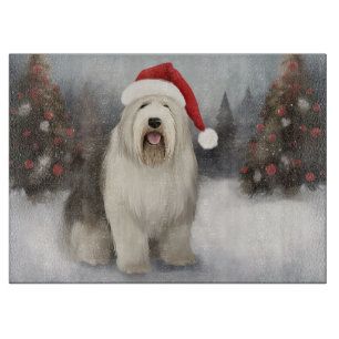 Planche À Découper Old English Sheepdog en Noël de neige