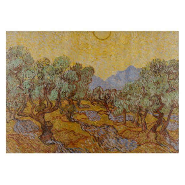 Planche À Découper Oliviers de Van Gogh Ciel Soleil Jaune (Devant)