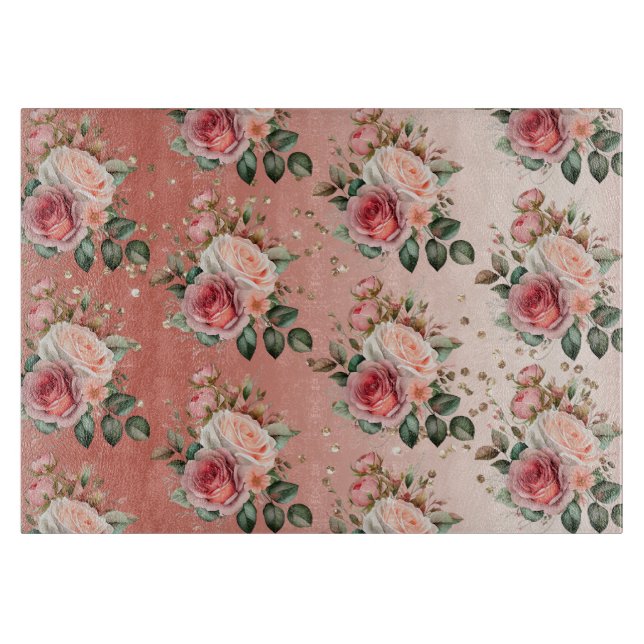 Planche À Découper Or Confetti rose Roses Floral (Devant)