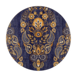 Planche À Découper Or et bleu, motif sans couture fleurie.