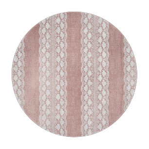 Planche À Découper Or rose métallique, texture dentelle blanc cassé.