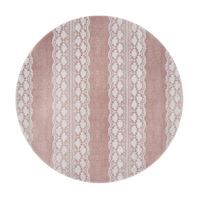 Planche À Découper Or rose métallique, texture dentelle blanc cassé. (Devant)