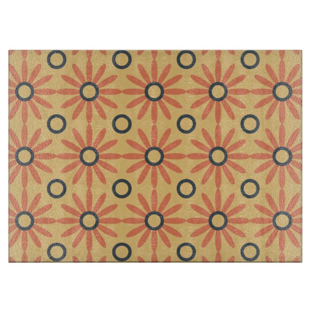 Planche À Découper Orange rétro et noir mou Abstrait motif floral (Devant)