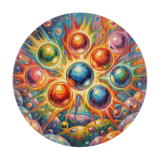 Planche À Découper Orbes Abstraits Vibrants Fluides Radieux  (Devant)