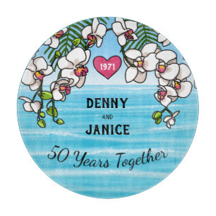 Planche À Découper Orchidées de plage tropicale du 50e anniversaire