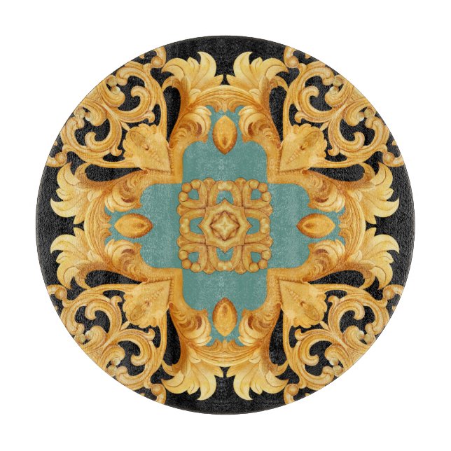 Planche À Découper Ornement baroque doré éléments 3D (Devant)