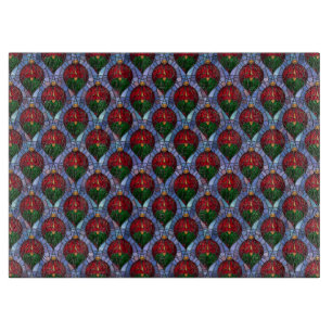 Planche À Découper Ornement de Noël Rouge Vert Bleu Verre Cathédrale