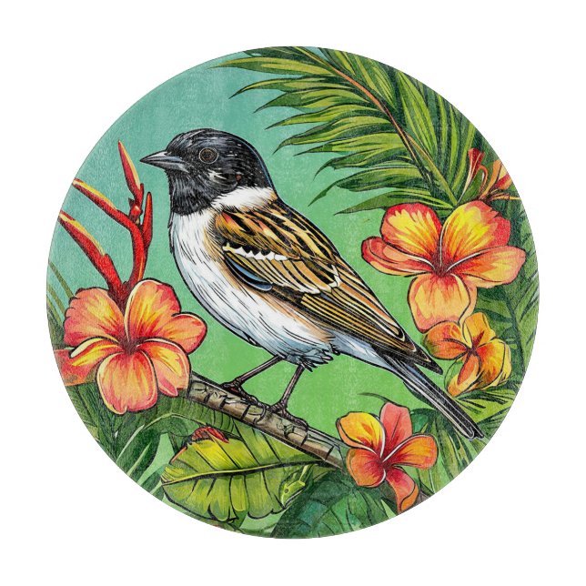 Planche À Découper Ornement d'oiseau floral (Devant)