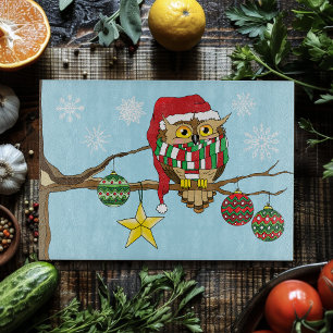 Planche À Découper Ornements d'arbre de la Chouette de Noël