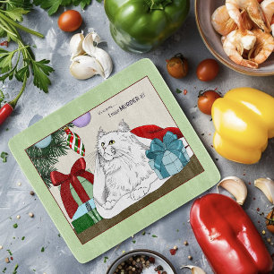 Planche À Découper Ornements de sapin de Noël en forme de chat blanc