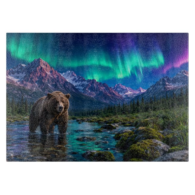 Planche À Découper Ours brun et aurores boréales (Devant)