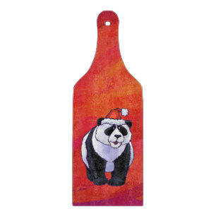 Planche À Découper Ours de panda à Santa Hat sur Rouge