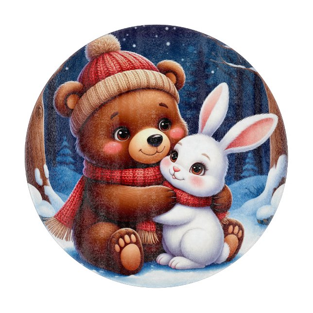 Planche À Découper Ours mignon tenant un lapin (Devant)