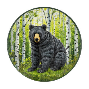 Planche À Découper Ours noir dans une forêt de bouleaux